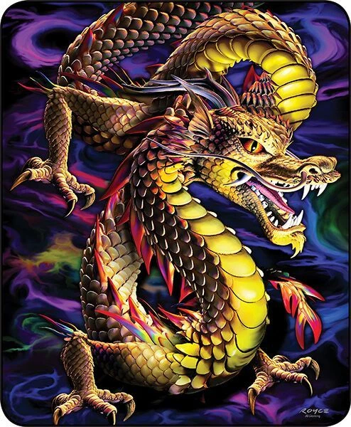 Queen Size Aurora Dragon Psychedelic Look Mink Faux Fur Blanket Super Soft Plush - Image 1 of 1