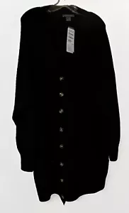 French Connection Rib V-Neck Long Button Down Black Womens' Cardigan 8-10 M NWT - Picture 1 of 8