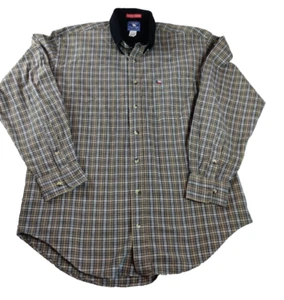 Vintage Texas Cotton Button Up Shirt Men's Large Plaid Extra Long Tails USA Made - Picture 1 of 20