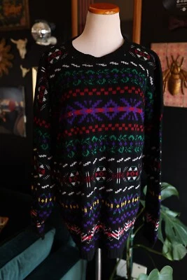 Vintage Yarn Works Colorful Grandpa Sweater 90s Geometric Oversized Pull Over - Image 1 of 4