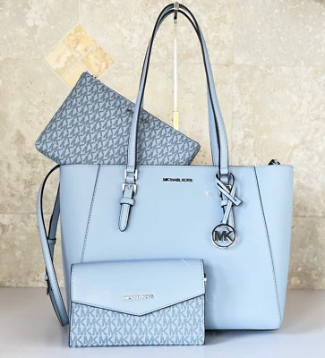 MICHAEL KORS CHARLOTTE LARGE 3 IN 1 TOTE SHOULDER BAG + CLUTCH PALE BLUE - Image 1 of 4
