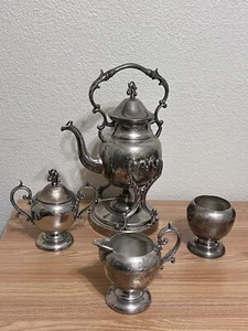 Vintage Silver On Copper  Teapot Tea Kettle W/ Tilting Stand & Burner Set - Picture 1 of 23