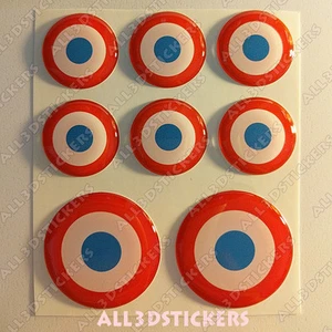 8 x Autocollant Cocarde France ROND Résine 3D Relief Drapeau Armée de l'air - Imagen 1 de 2