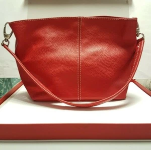 VINTAGE BORSA VERA PELLE ROSSO FERRARI BAG MADE ITALY MANO/SPALLA ARTIGIANALE - Foto 1 di 8