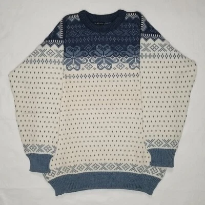 Dale Of Norway Vtg Fair Isle/Bird's Eye Knit Wool Sweater Men Sz 52/L Cream/Blue - Image 1 of 4