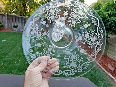 Crystal Fostoria Romance 11 1/8" Plume Center Handled Tray #2364   - Image 1 of 4