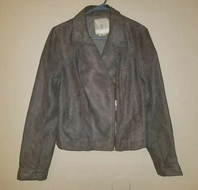 HEI HEI ANTHROPOLOGIE SZ M VEGAN SUEDE MOTO JACKET GRAY ZIPS LIGHTWEIGHT 2075 - Image 1 of 4