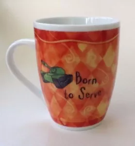Mug, BORN TO SERVE, H&H/ History & Heraldry, Porcelain Orange, IMPERFECT/Scrapes - Picture 1 of 5