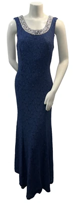 Maxi Vestido R&M Richards Para Mujer Talla 14 Azul Marino Adornado Sin Mangas Nuevo Sin Etiquetas Foto 1 de 4