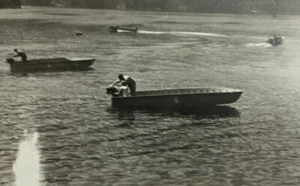 Motorboats In Lake Starting Motor B&W Photograph 3.5 x 5.25 - Picture 1 of 3