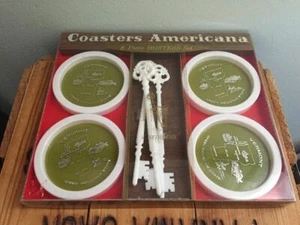 VTG Vermont Cocktail Hostess Set Coasters Key Stirrers Americana Green Mountain - Picture 1 of 12