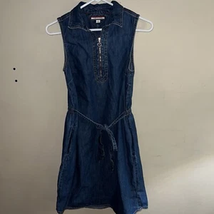 Tommy Hilfiger Womens Denim Maxi Dress 1/4 Zip Sz M Blue Collar Neck Sleeveless - Picture 1 of 13
