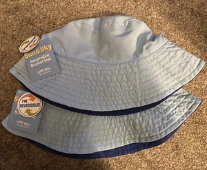 Sun&Sky~Reversible Bucket Hat UPF 50 sun protection-Youth4-7 Light& Dark Blue 29 - Picture 1 of 5