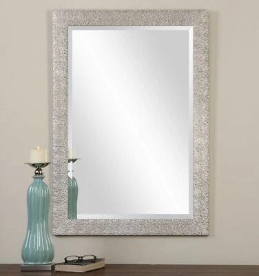 UTTERMOST 14495 PORCIUS TEXTURED PROFILE MIRROR IN LIGHTLY ANTIQUED SILVER - Image 1 of 3