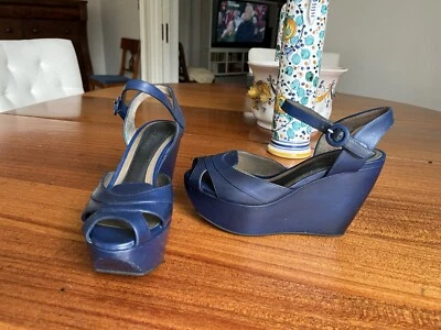 Sandalias Marni para mujer de cuero con plataforma y punta abierta con correa al tobillo azules talla 38 IT US 7,5 Foto 1 de 4