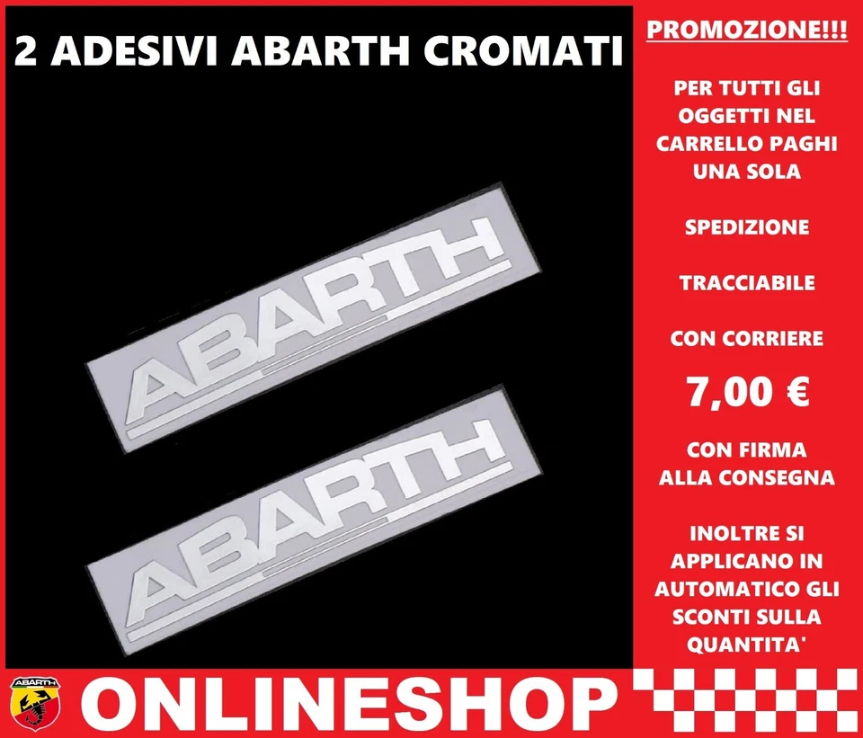 ABARTH ADESIVO CROMATO IN RILIEVO METAL TYPE 60 X 10 mm - SET 2 PEZZI - Immagine 1 di 2
