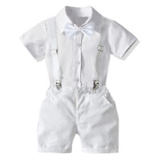 Baby Boys Short Sleeve Shirt Suspenders Shorts Suit Gentleman Baptism Outfits