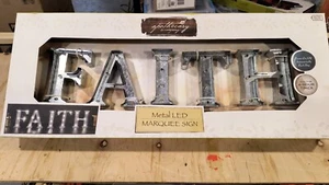 Metal Marquee Sign FAITH Lighted LED Christmas Lights Battery Operated - Picture 1 of 2