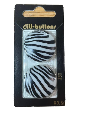 DILL BUTTONS Round Black White Zebra Striped #230 ~ 1-1/8" (28mm) | 2 Pack - Image 1 of 2