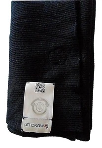 Genuine Moncler 100% Vingin Wool Sciarpa Scarf Neckwarmer Black 72" x 9" - Picture 1 of 4