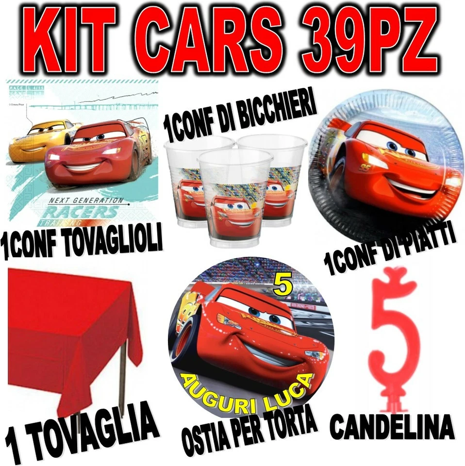  KIT ADDOBBI FESTA COMPLEANNO CARS PIATTI coordinati PARTY OSTIA Disney tavola - Immagine 1 di 1