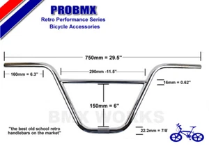 ProBMX Retro Chrome BMX Ch-Mo Handlebars 9.25" Rise x 29.5" Wide Old School - Picture 1 of 1