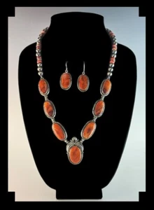 Handcrafted Sterling and Spiny Oyster Necklace Set - Picture 1 of 9
