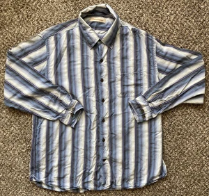 Tommy Bahama Shirt Mens XL Blue Stripe Silk Blend Button Down Long Sleeve - Picture 1 of 9