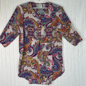 Anthropologie Fig and Flower Womens Tuinc Blouse Size XL Paisley Boho 3/4 Sleeve - Picture 1 of 14