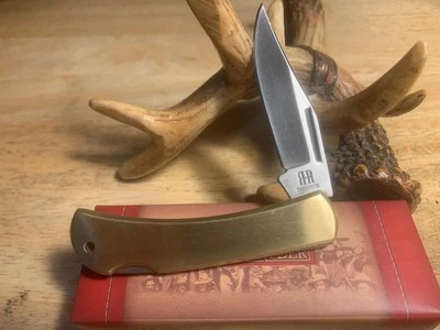 Navaja de bolsillo Rough Rider de latón cepillado con bloqueo de 3 3/8" RR1978 Foto 1 de 4