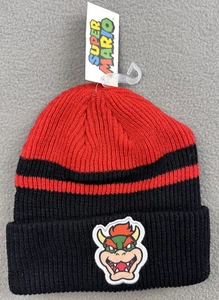 BOWSER Beanie Bioworld Super Mario Official Headwear Cap Hat Red Black NEW - Picture 1 of 4