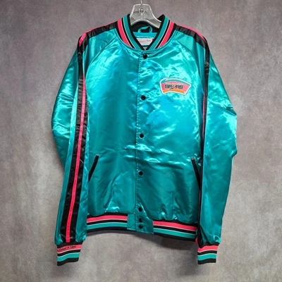 Nueva chaqueta ligera Mitchell & Ness HWC San Antonio Spurs verde azulado satinado para hombre L Foto 1 de 4