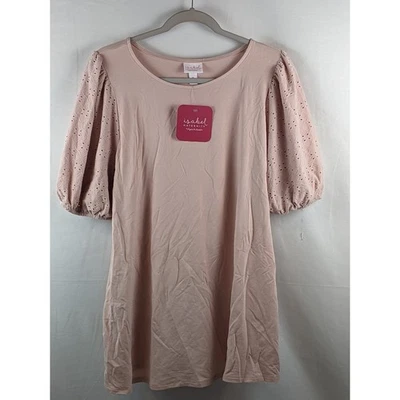 Eyelet Short Sleeve Knit Maternity Blouse Blush Pink Ingrid & Isabel XS Relaxed - Image 1 of 4