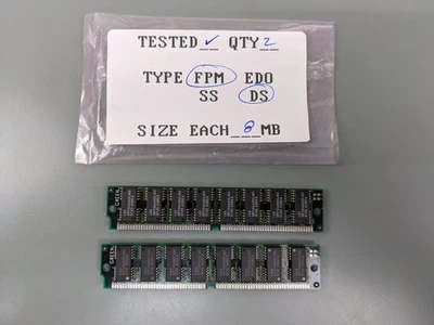 (2) 8MB FPM SIMMs, 72-pin RAM Memory Sticks (16MB Total) - Image 1 of 3