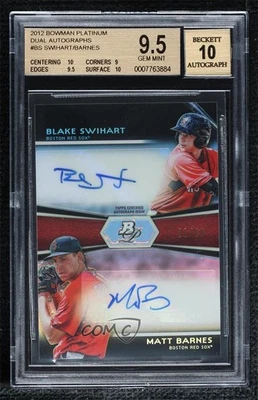 2012 Bowman Platinum Prospects Dual /50 Blake Swihart Matt Barnes BGS 9.5 Auto - Image 1 of 2