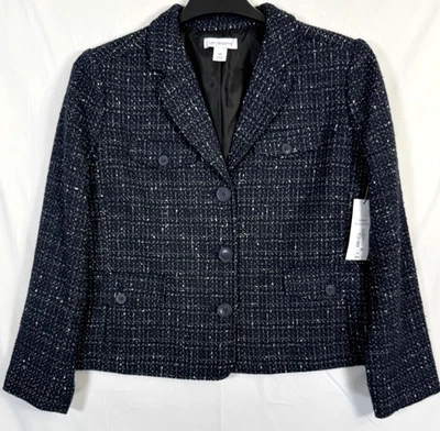 NWT Liz Claiborne 14P Jacket Blue White Black Tweed Lined Warm Classy - Image 1 of 4