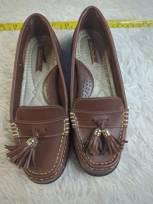 Thom McAn Marrón Cuero Borla Sin Cordones Cómodos Mocasines Zapatos Mujer Talla 6W Nuevo Foto 1 de 4