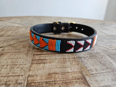 Handmade African Beaded Leather Dog Collar | Maasai Pet Collar | Unique Pet Gift - Image 1 of 4