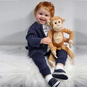 Muñeca bebé renacida pintada Smile 30" niño pequeño paño de pelo enraizado corto cuerpo regalo - Imagen 1 de 4