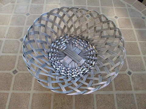 Vintage Aluminum Silver Tone Woven Wire Basket Round 9 1/4". Made In INDIA Cover