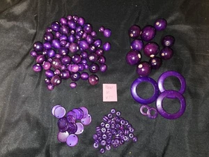 Bead Lot #77 - Large Lot Assorted Shapes & Sizes Purple Wooden Beads - Picture 1 of 1