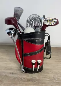 Juego de 7 piezas de herramientas de mezcla de bebidas cócteles bolsa de golf roja vintage - Imagen 1 de 18