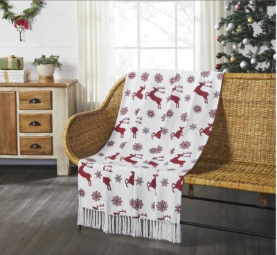 Christmas Reindeer Snowflake Woven Throw Blanket 50x60 Country Farmhouse Holiday - Image 1 of 3