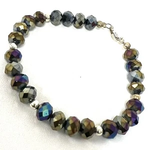 Bracelet With 925 Pure Silver Balls With Rainbow Synthetic Beads - Picture 1 of 2