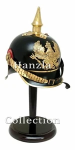 Elmetto prussiano Pickelhaube in ottone armatura ufficiale tedesco a punta prima guerra mondiale con supporto - Foto 1 di 6