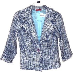 Stylish Xi Fringe Blazer Jacket-girls M, blue & white NWT - Picture 1 of 13