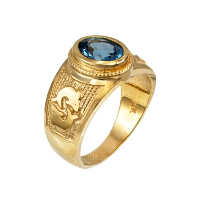 10K Gold Pisces Zodiac Sign March Birthstone Aqua CZ Ring - Image 1 of 4
