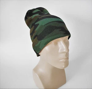Winter Camo Beanie Watch Cap Green Camouflage 2-Layer One Size Acrylic Hiking - Picture 1 of 5