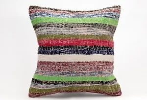 Kilim Ethnic Pillow, 18x18 in, Decorative Throw Cushion, Handmade Vintage Pillow - Picture 1 of 4