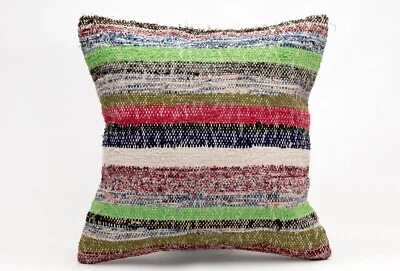 Kilim Ethnic Pillow, 18x18 in, Decorative Throw Cushion, Handmade Vintage Pillow - Image 1 of 4
